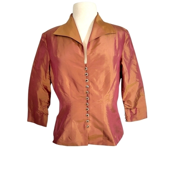 Marisa Baratelli Silk Iridescent Orange Evening Blazer Jacket - Picture 1 of 8